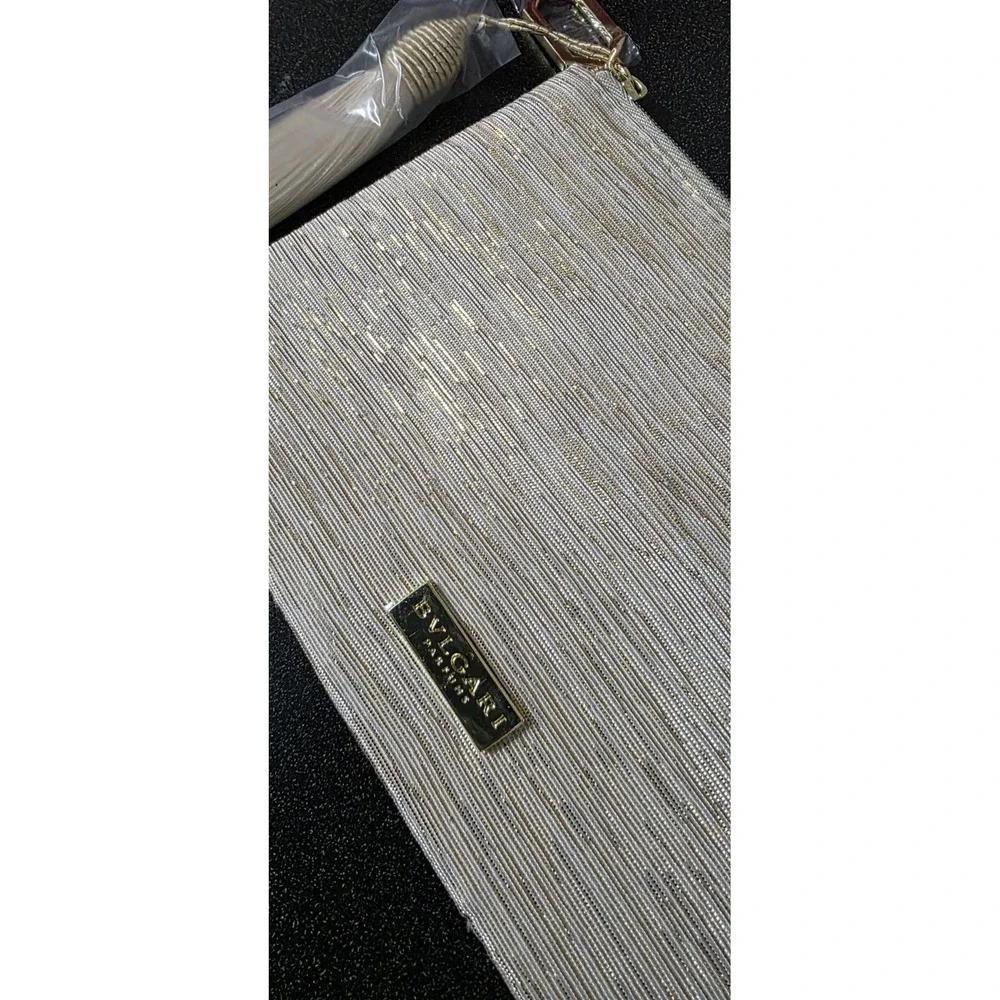 New BVLGARI Parfums Cosmetic Pouch‎ Clutch Gold Lurex Tassel Charm Make Up Bag